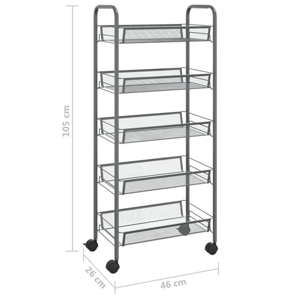 Rullvagn 5 våningar grå 46x26x105 cm järn