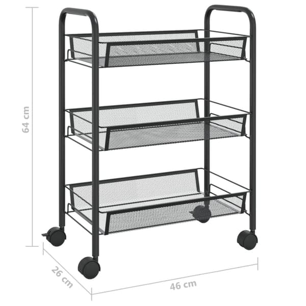 Rullvagn 3 våningar svart 46x26x64 cm järn