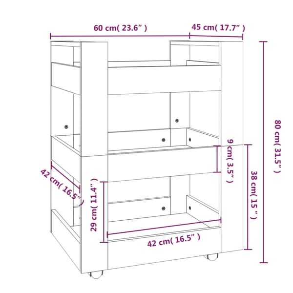 Köksvagn rökfärgad ek 60x45x80 cm konstruerat trä