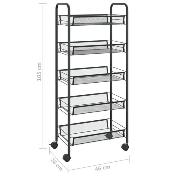 Rullvagn 5 våningar svart 46x26x105 cm järn