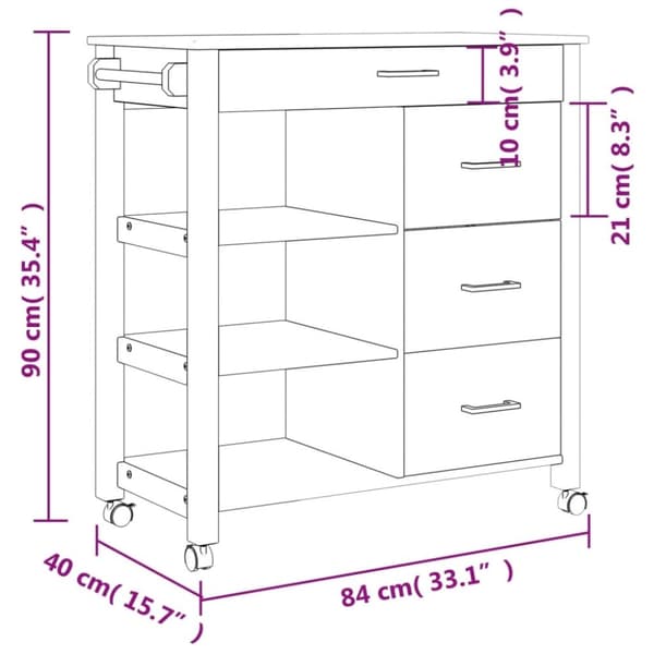 vidaXL Keittiövaunu MONZA 84x40x90 cm täysi mänty