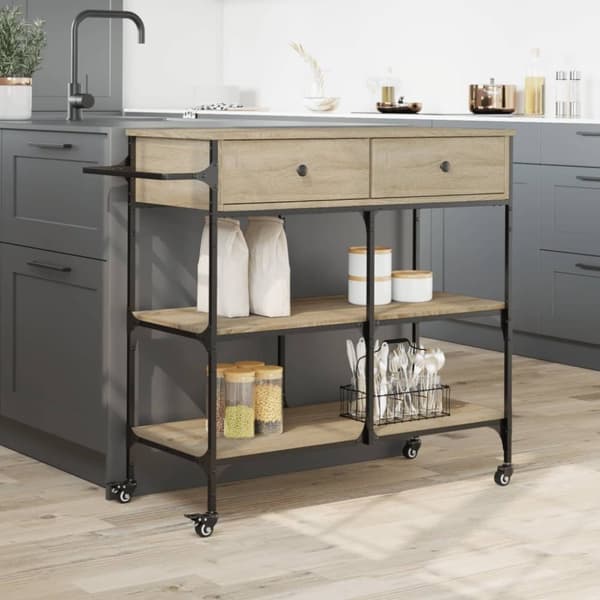 vidaXL Keittiövaunu Sonoma-tammi 105x42x95 cm tekninen puu