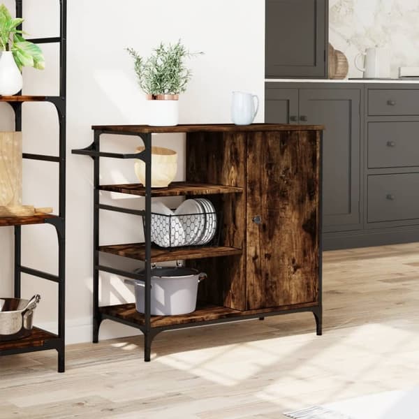 vidaXL Köksvagn rökfärgad ek 87,5x38,5x84,5 cm konstruerat trä