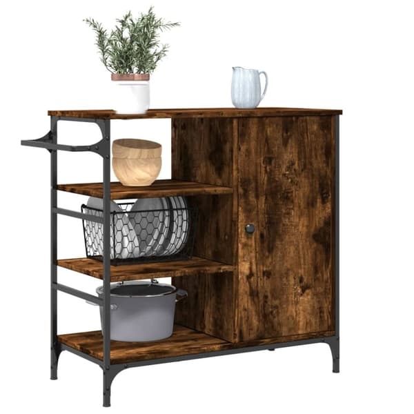 vidaXL Köksvagn rökfärgad ek 87,5x38,5x84,5 cm konstruerat trä