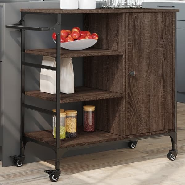 vidaXL Keittiövaunu ruskea tammi 87,5x38,5x84,5 cm tekninen puu