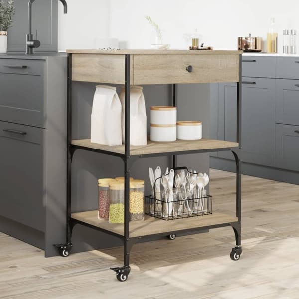 vidaXL Keittiövaunu Sonoma-tammi 60x48x89,5 cm tekninen puu