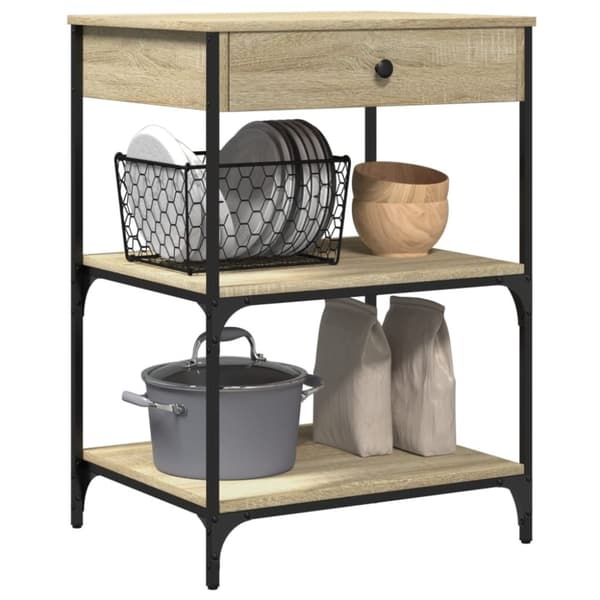 vidaXL Keittiövaunu Sonoma-tammi 60x48x89,5 cm tekninen puu