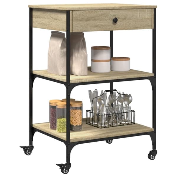 vidaXL Keittiövaunu Sonoma-tammi 60x48x89,5 cm tekninen puu