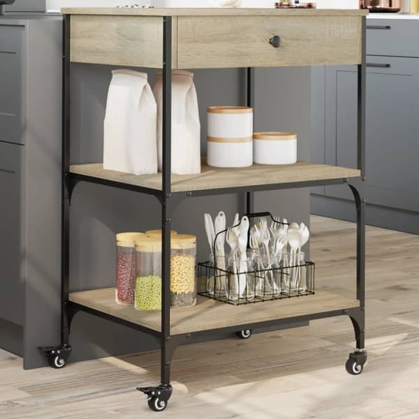 vidaXL Keittiövaunu Sonoma-tammi 60x48x89,5 cm tekninen puu