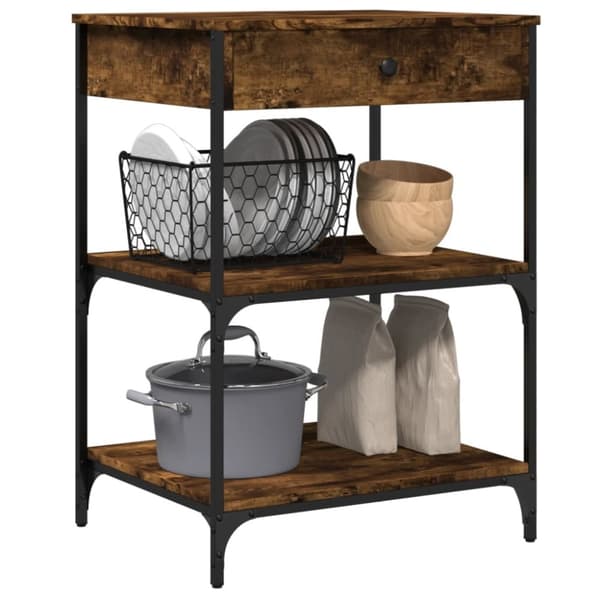 vidaXL Köksvagn rökfärgad ek 60x48x89,5 cm konstruerat trä