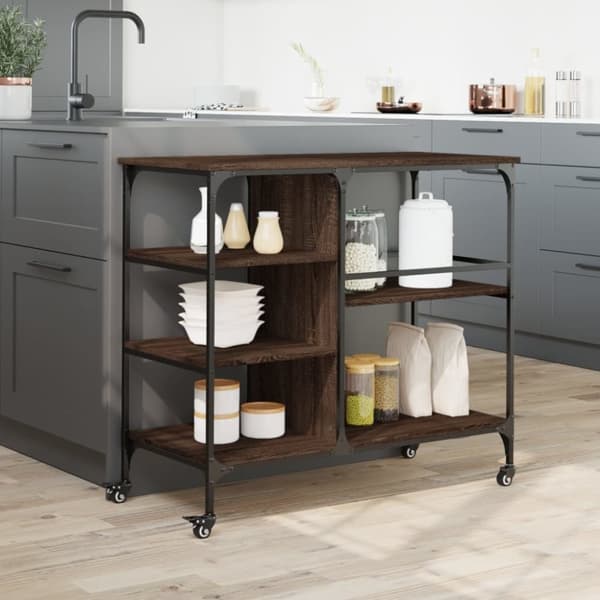 vidaXL Keittiövaunu ruskea tammi 100x45x89,5 cm tekninen puu