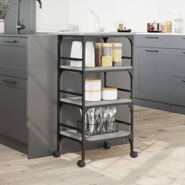 vidaXL køkkenvogn 45x35x89,5 cm konstrueret træ grå sonoma-eg