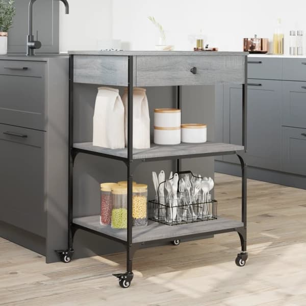 vidaXL Keittiövaunu harmaa Sonoma 60x48x89,5 cm tekninen puu