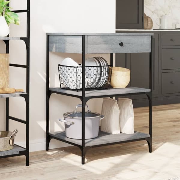 vidaXL Keittiövaunu harmaa Sonoma 60x48x89,5 cm tekninen puu