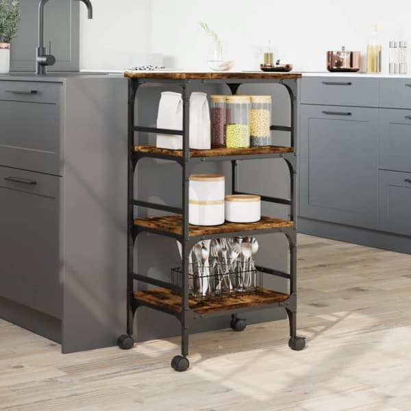 vidaXL Köksvagn rökfärgad ek 45x35x89,5 cm konstruerat trä