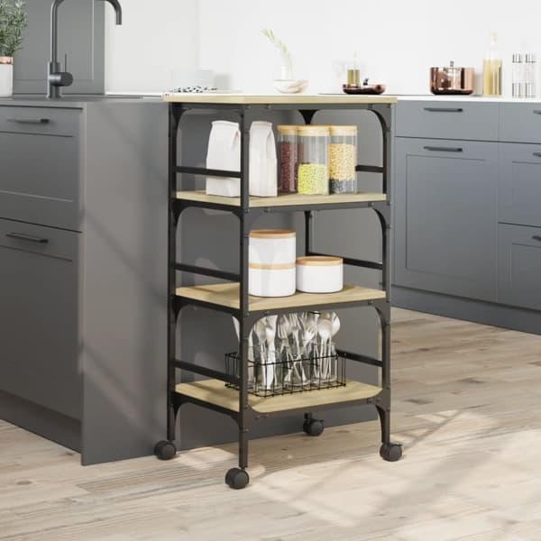 vidaXL Köksvagn sonoma-ek 45x35x89,5 cm konstruerat trä