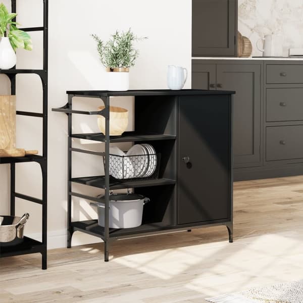 vidaXL Kjøkkentralle svart 87,5x38,5x84,5 cm konstruert tre