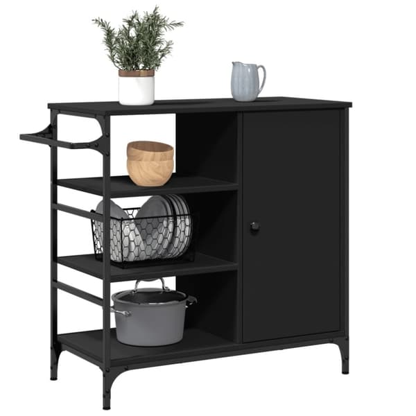 vidaXL Kjøkkentralle svart 87,5x38,5x84,5 cm konstruert tre