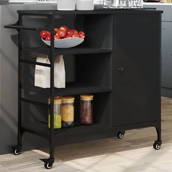 vidaXL Kjøkkentralle svart 87,5x38,5x84,5 cm konstruert tre