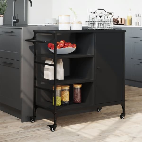 vidaXL Kjøkkentralle svart 87,5x38,5x84,5 cm konstruert tre