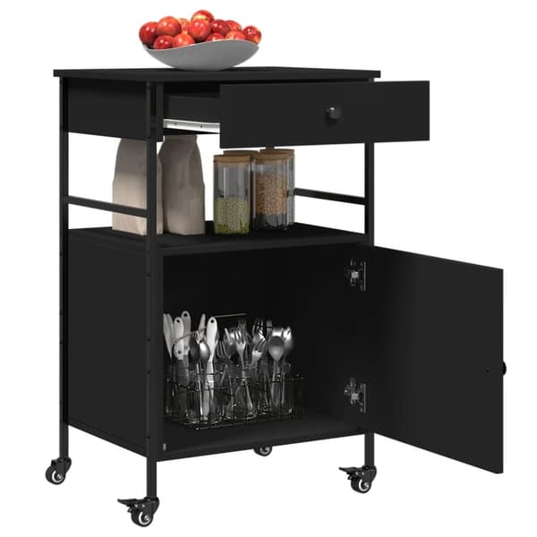 vidaXL Kjøkkentralle svart 56x43x89,5 cm konstruert tre