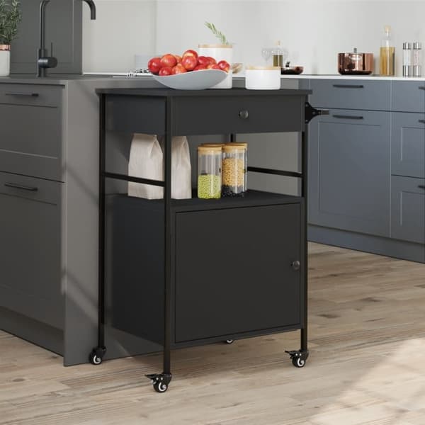 vidaXL køkkenvogn 56x43x89,5 cm konstrueret træ sort