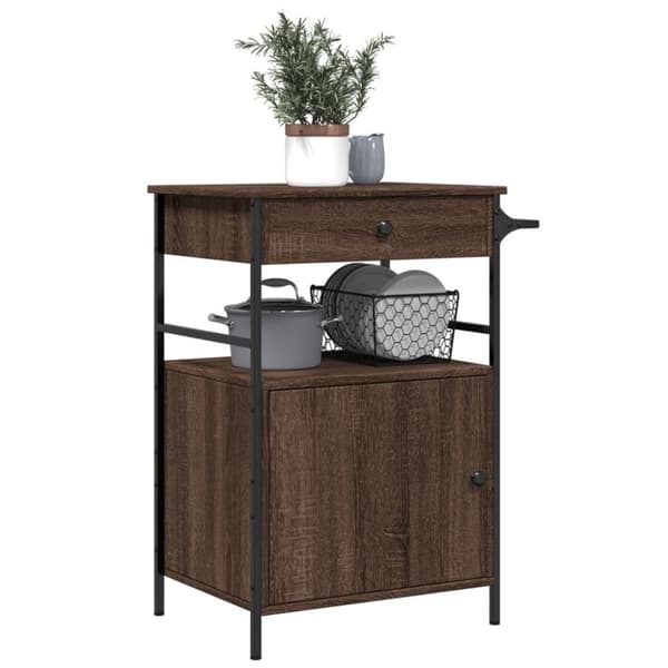 vidaXL Keittiövaunu ruskea tammi 56x43x89,5 cm tekninen puu