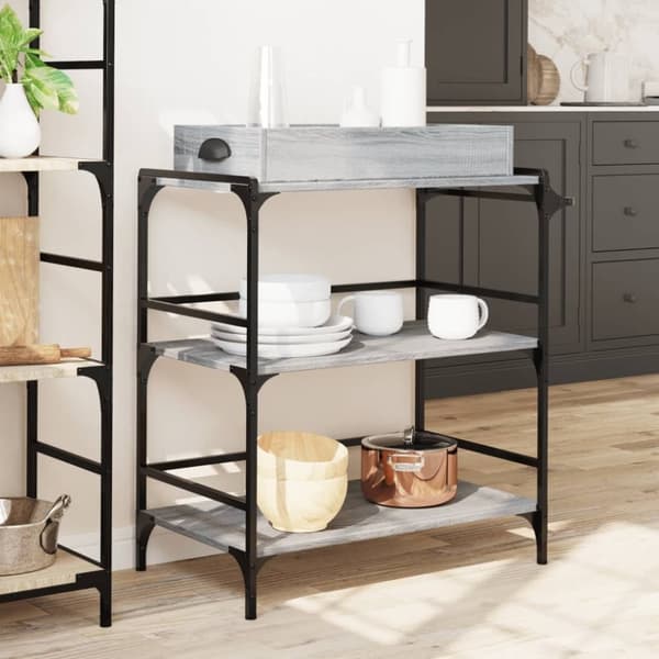 vidaXL køkkenvogn 81,5x41x92,5 cm konstrueret træ grå sonoma-eg