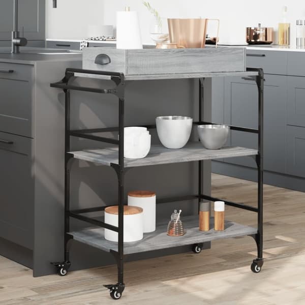 vidaXL køkkenvogn 81,5x41x92,5 cm konstrueret træ grå sonoma-eg