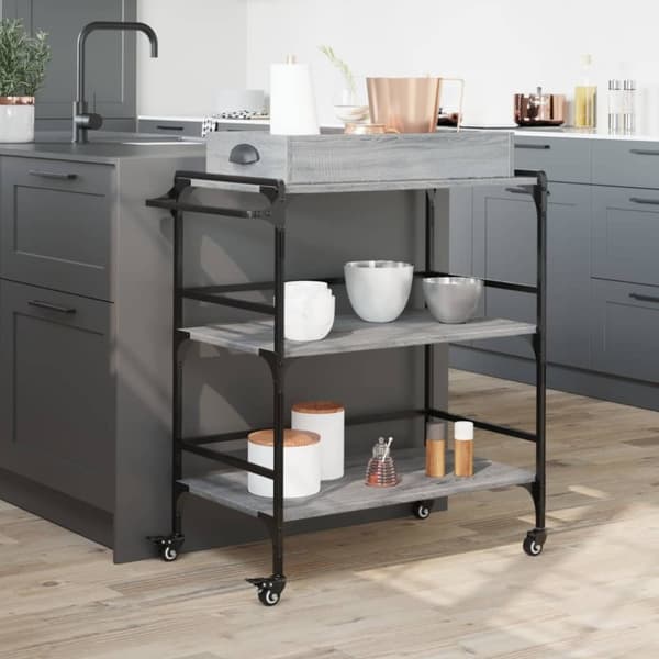 vidaXL køkkenvogn 81,5x41x92,5 cm konstrueret træ grå sonoma-eg