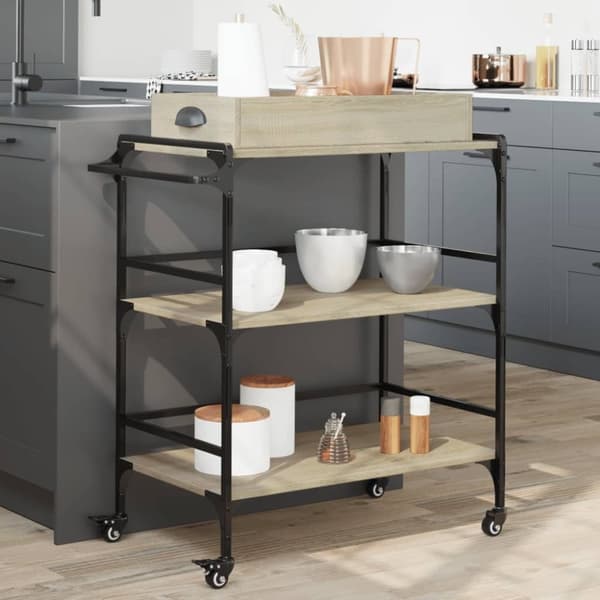 vidaXL Keittiövaunu Sonoma-tammi 81,5x41x92,5 cm tekninen puu