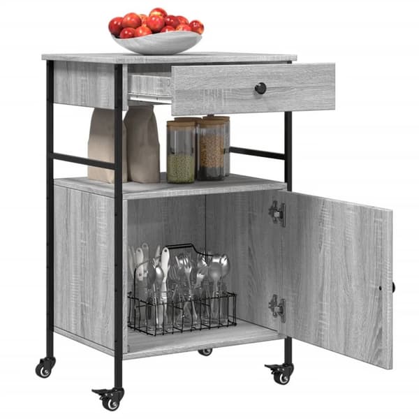vidaXL Keittiövaunu harmaa Sonoma 56x43x89,5 cm tekninen puu