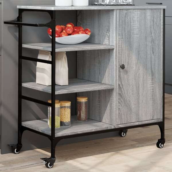 vidaXL køkkenvogn 87,5x38,5x84,5 cm konstrueret træ grå sonoma-eg