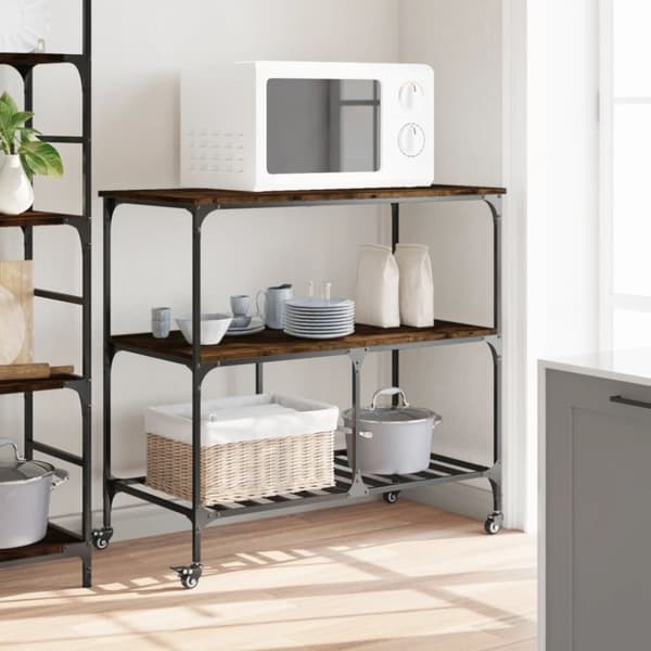 vidaXL Köksvagn rökfärgad ek 100x50x95 cm konstruerat trä