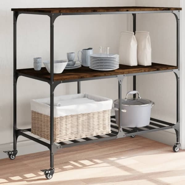 vidaXL Köksvagn rökfärgad ek 100x50x95 cm konstruerat trä