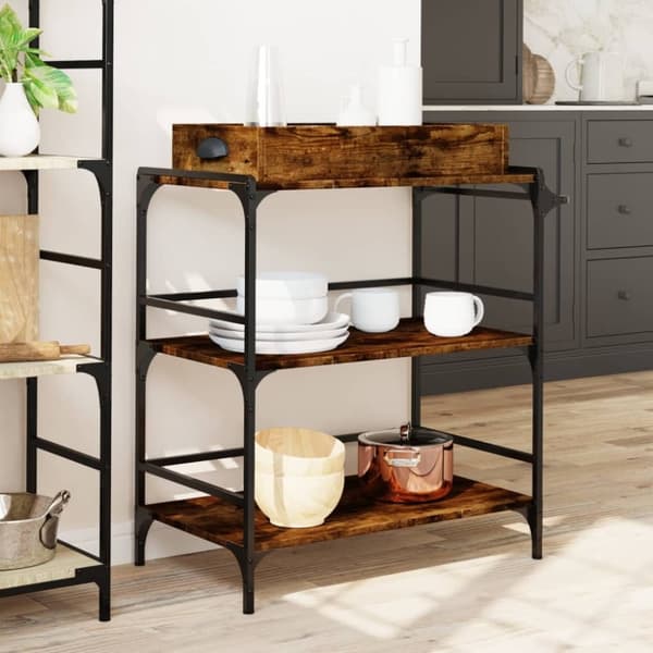 vidaXL Köksvagn rökfärgad ek 81,5x41x92,5 cm konstruerat trä