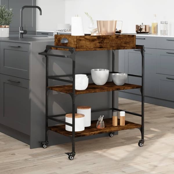 vidaXL Köksvagn rökfärgad ek 81,5x41x92,5 cm konstruerat trä