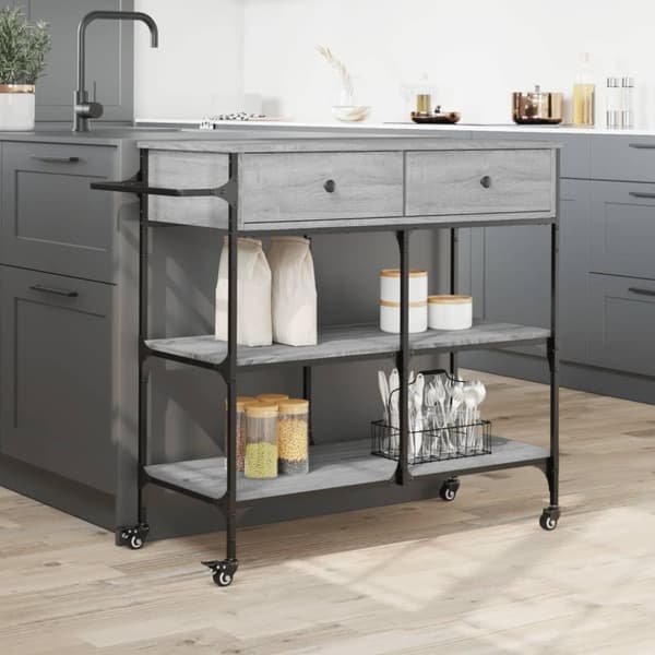 vidaXL Keittiövaunu harmaa Sonoma 105x42x95 cm tekninen puu