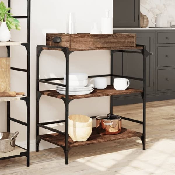 vidaXL Keittiövaunu ruskea tammi 81,5x41x92,5 cm tekninen puu
