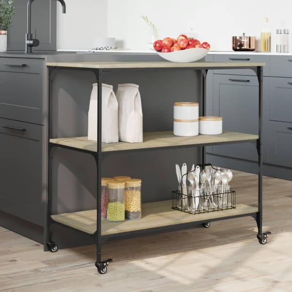 vidaXL køkkenvogn 102x50x95 cm konstrueret træ sonoma-eg