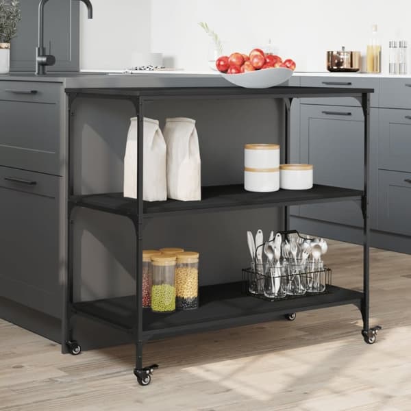 vidaXL Keittiövaunu musta 102x50x95 cm tekninen puu