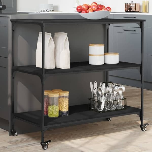 vidaXL Keittiövaunu musta 102x50x95 cm tekninen puu