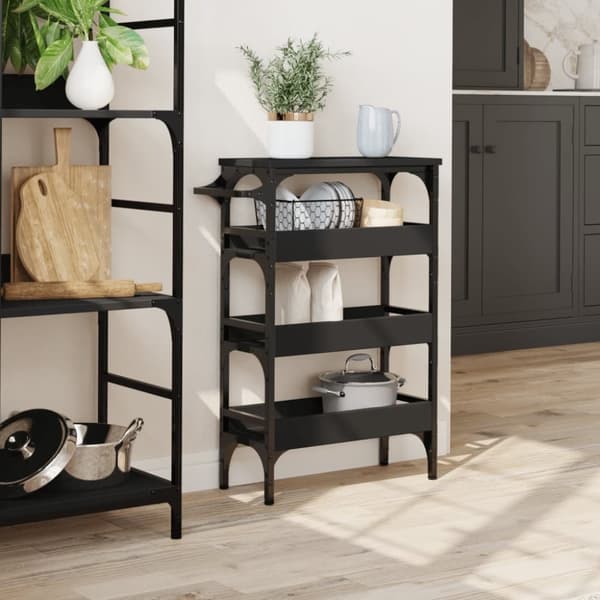 vidaXL Kjøkkentralle svart 53x20x76 cm konstruert tre
