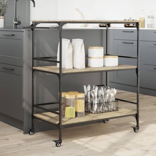 køkkenvogn 100,5x50x105 cm konstrueret træ sonoma-eg