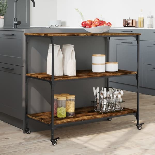 køkkenvogn 102x50x95 cm konstrueret træ røget egetræsfarve