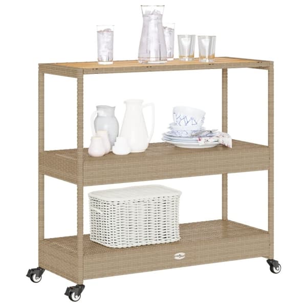 vidaXL Baarivaunu 3 tasoa beige polyrottinki ja täysi akasiapuu