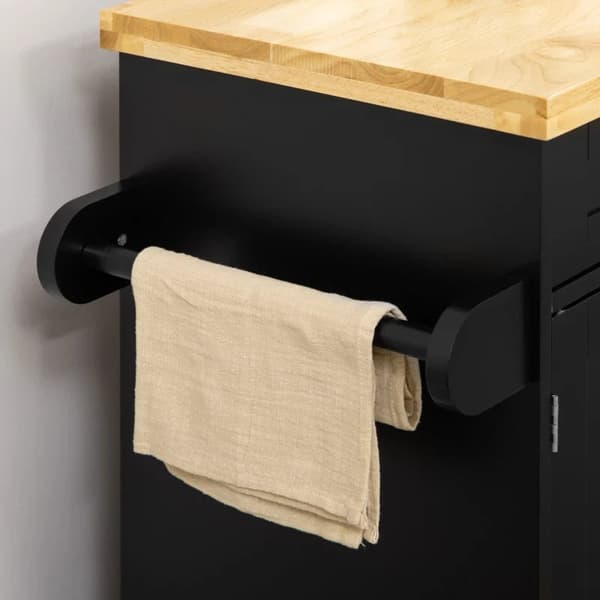 Rootz keittiövaunu - Keittiösaari - Tarjoiluvaunu - 1 mausteteline - 1 pyyhepidike - Kumipuu - Musta - 109L x 40W x 89K cm