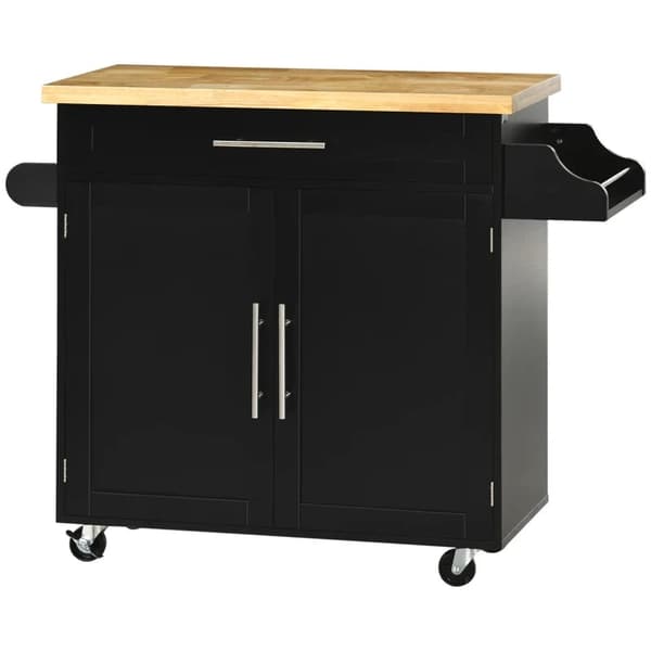 Rootz keittiövaunu - Keittiösaari - Tarjoiluvaunu - 1 mausteteline - 1 pyyhepidike - Kumipuu - Musta - 109L x 40W x 89K cm