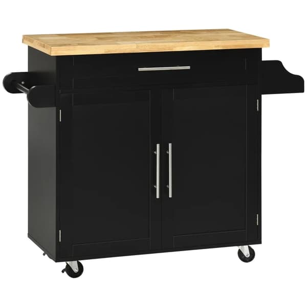 Rootz keittiövaunu - Keittiösaari - Tarjoiluvaunu - 1 mausteteline - 1 pyyhepidike - Kumipuu - Musta - 109L x 40W x 89K cm