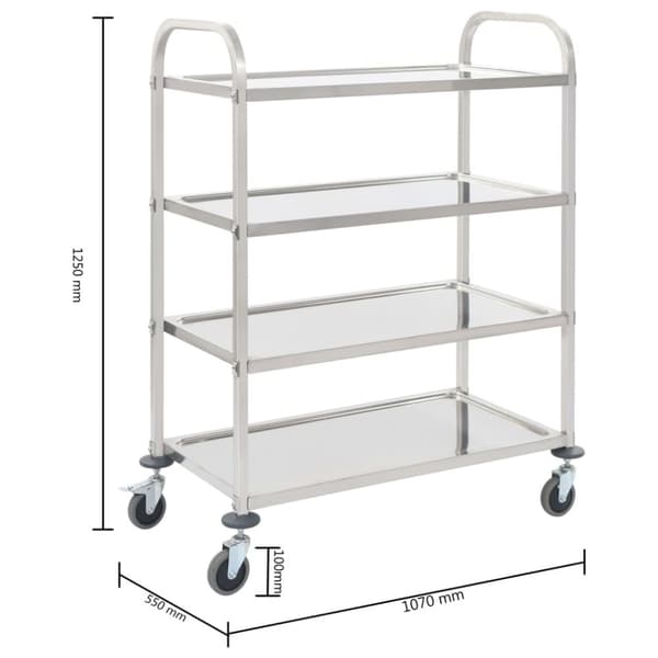 vidaXL Serveringsvagn 4 våningar 107x55x125 cm rostfritt stål -  Rullbord för kök